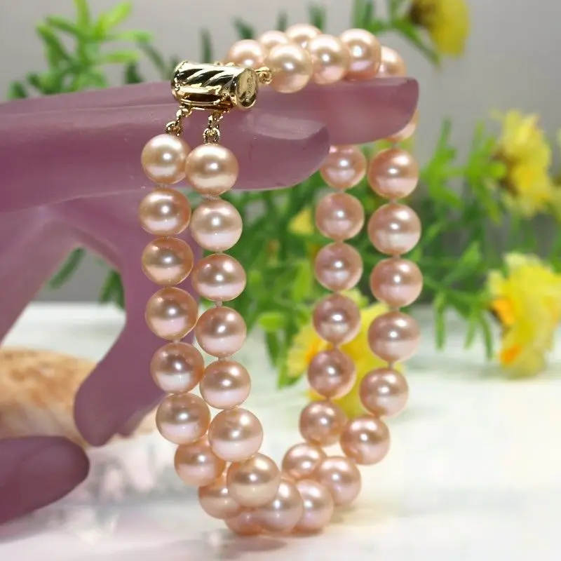 

FREE shipping s030 2 Rows AA 8-9mm white black pink gray FreshWater Cultured Pearl Bracelets