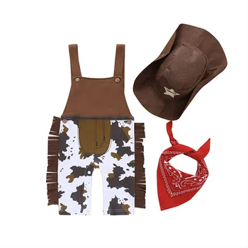 

2019 3pcs Baby Boys Carnival Clothes Set Cowboy Bodysuit Scarf Hat Outfits Suit Children clothing set roupas menina