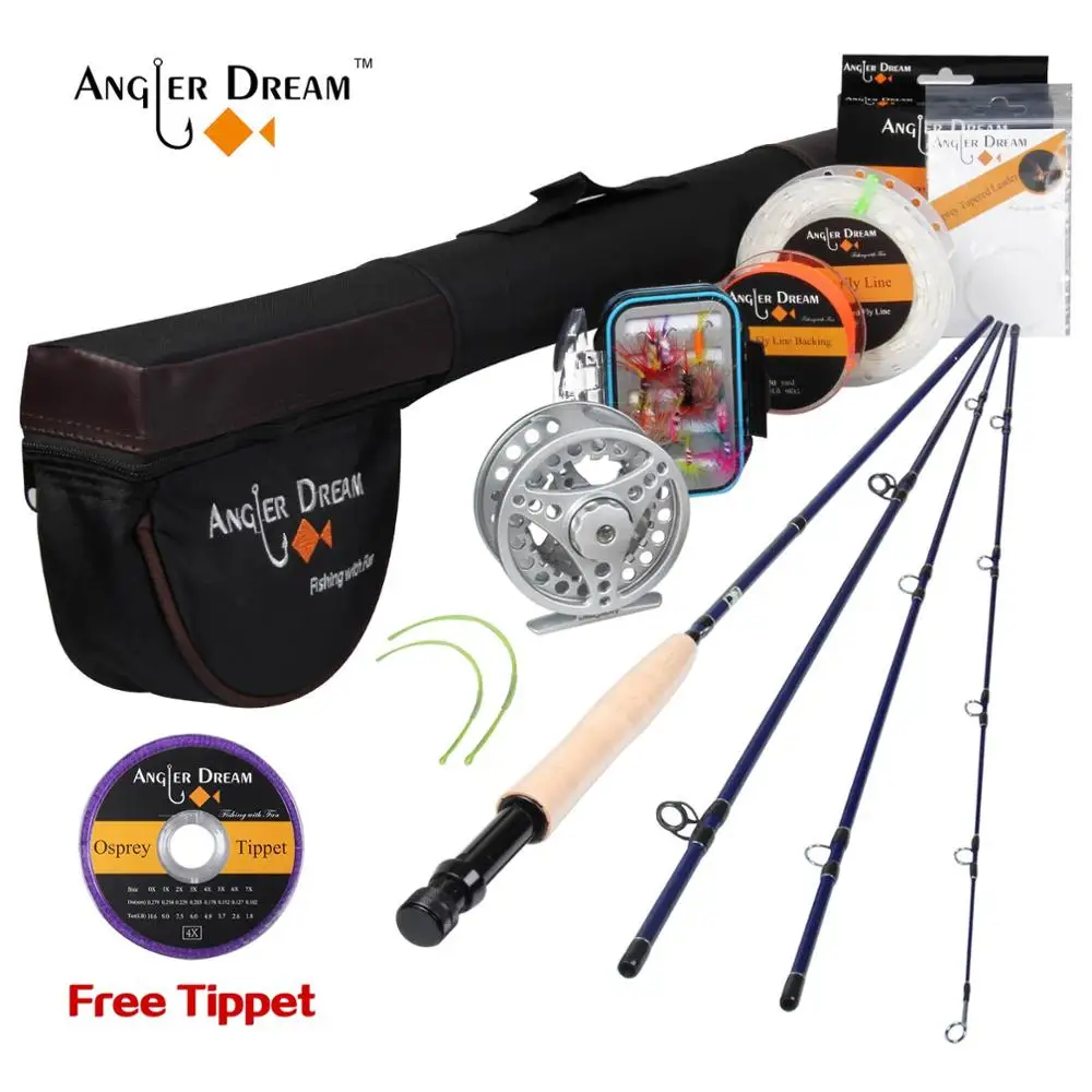 Angler Dream 5WT Летающий рыболовный комплект 9FT средний-Быстрый Летающий стержень предварительно-Spoled Fly Reel 5F Fly Line с Cordura трубка-треугольник - Цвет: SILVER WHITE