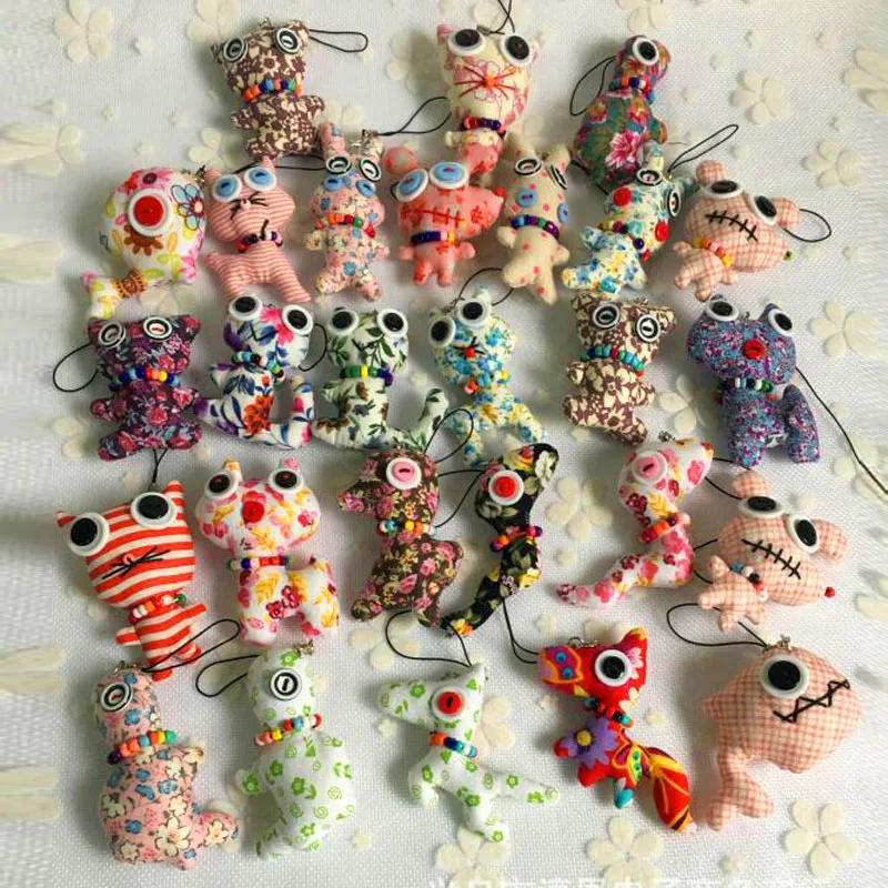 

6pcs/lot mix models irregular shape button Plush doll , plush stuffed toys gift doll with string rope B0847