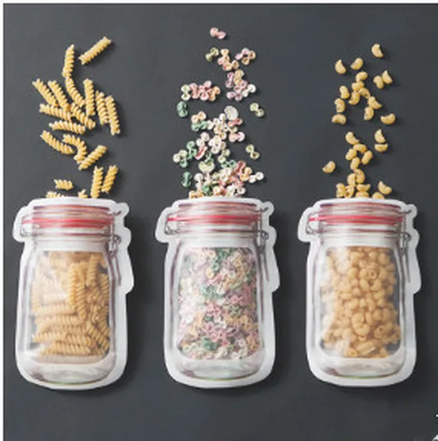 5pcs Hot mason Bottles Plastic Bags Nuts Cookies Candy Snacks Convenient Sealed PE Plastic Bag Home Decoration Storage Supplies
