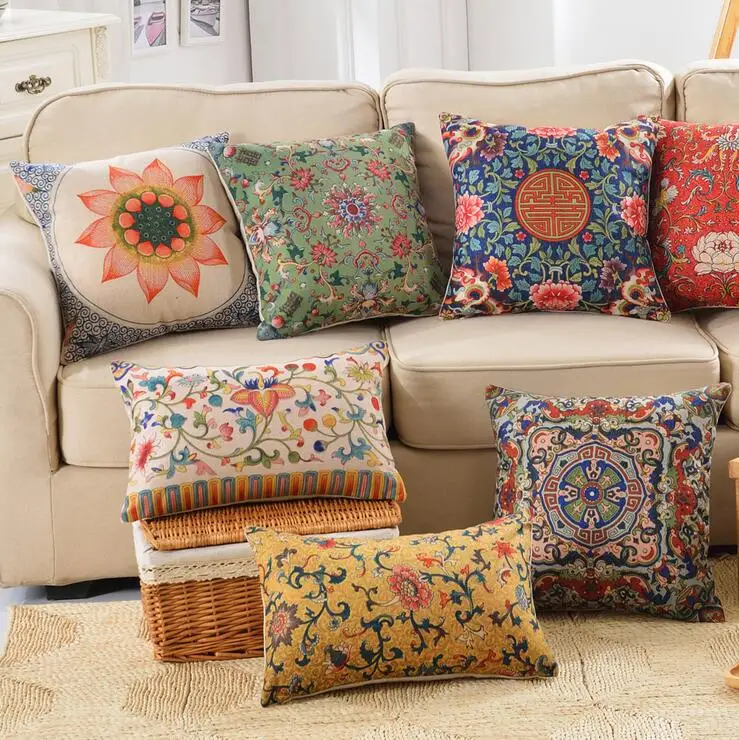 vintage chinese lotus cushion cover oriental style sofa couch throw