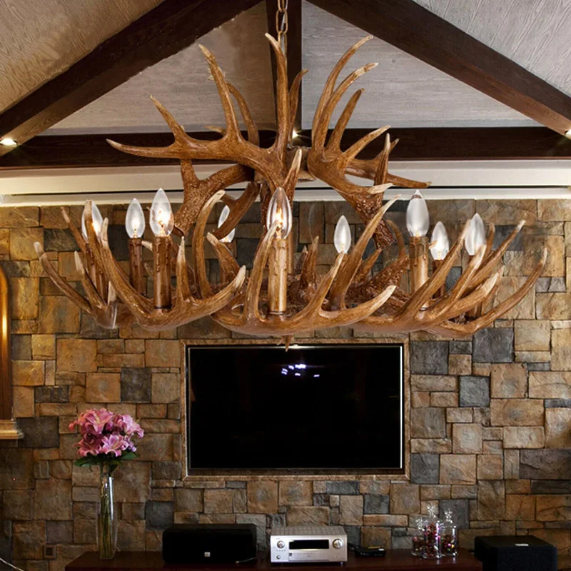 Antler American Retro Resin pendant light Deer Horn Lamps Home