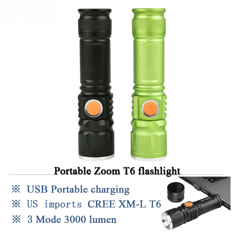

2018 new powerful led flashlight USB torch CREE XML T6 zoom lanterna portable light Rechargeable linterna waterproof flash light