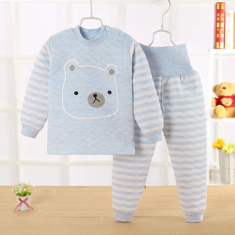 Conjunto de Algodão Impressão dos Desenhos Pulôver + Calças do Bebê Recém-nascido Inverno Roupa Interior Quente 2 Peça Animados Meninos Meninas Outfits 12 M-4 t 15 Roupa interior e capas p fralda