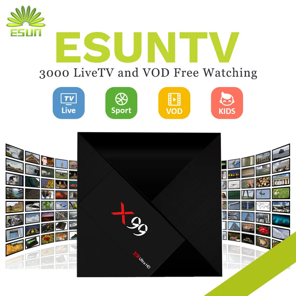 X99 Ultra HD 4K With 1 Year Europe IPTV included ESUNTV Europe Spain IPTV VOD TV Box RK3399 Set top Box Android 7.1 4G/32G X99 Ultra HD 4K With 1 Year Europe IPTV included ESUNTV Europe Spain IPTV VOD TV Box RK3399 Set top Box Android 7.1 4G/32G