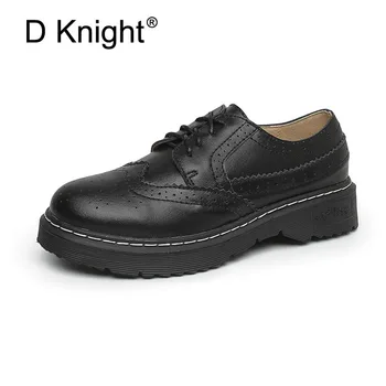 

New Ladies Casual Flat Oxfords Fashion Round Toe Lace Up Brogue Oxford Shoes Vintage England Style Women Casual Shoes Size 34-43