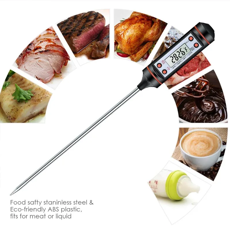 

Digital Kitchen Thermometer LCD Screen Kitchen Cooking Grill BBQ Food Probe Candy Milk Water Meat Thermometer with Battery