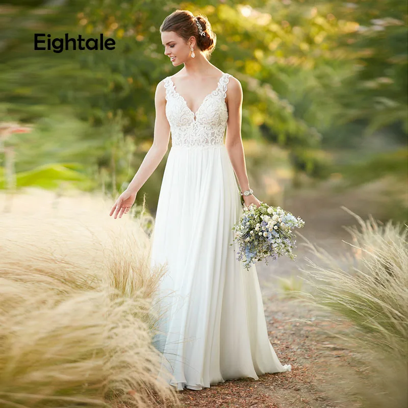 Eightal Beach Wedding Dress Boho V Neck Princess Wedding Gowns Chiffon