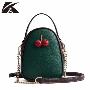 

Rhinestone Cherry Decor Shoulder Bag Women Green Messenger Bags Crossbody Bags for Women Mini Leather Handbags Bolsos Mujer