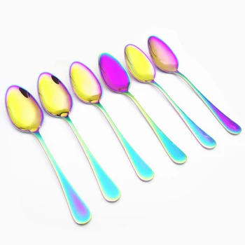 

Stainless Steel Dinner Spoons Soup Scoop Iridescent Colorful Mirror Polished Spoon Dinner Cutlery Kit Christmas Dinner Tableware
