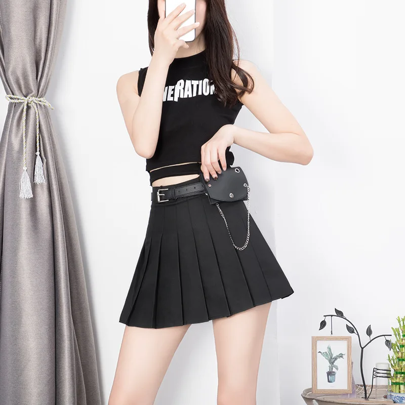 Летние женские мини юбки с высокой талией Harajuku Милая плиссированная юбка с поясом Harajuku юбка женская s Повседневный узкий короткий юбки