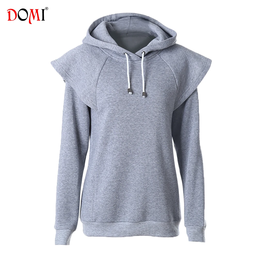 DOMI 2019 новые женские толстовки реглан рукава Drawstring с капюшоном сплошной цвет