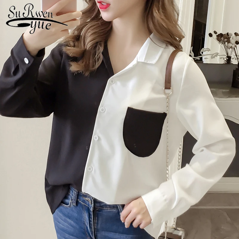 

Fashion women blouse 2018 long sleeve causal OL women tops and blouses patchwork causal blusa packet female clothes 1246 40