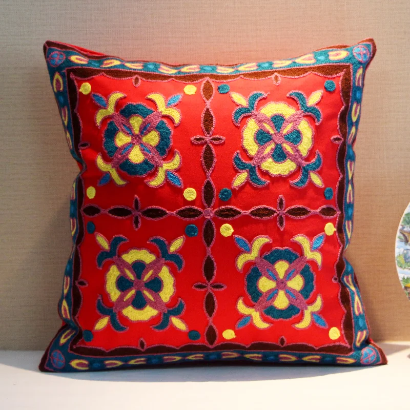 Hot Embroidery Cushion Pillow Bedside Backrest Folk Custom Embroidery Cushion Pillow Bedside Backrest Folk Custom Sofa Covers Cover