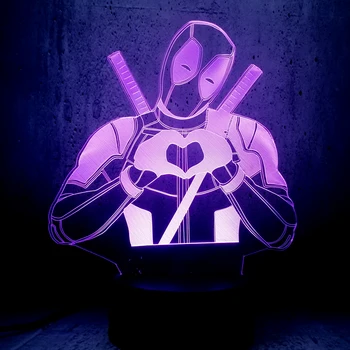 

Coquettish Deadpool with love heart 3D Lamp led Night Light best gifts for lover Room Decor lighting teenager desk display