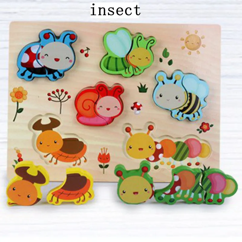 Single Sale Wood Insect Puzzle Toys For Children & Animal puzzles wooden toys Intelligence Kids