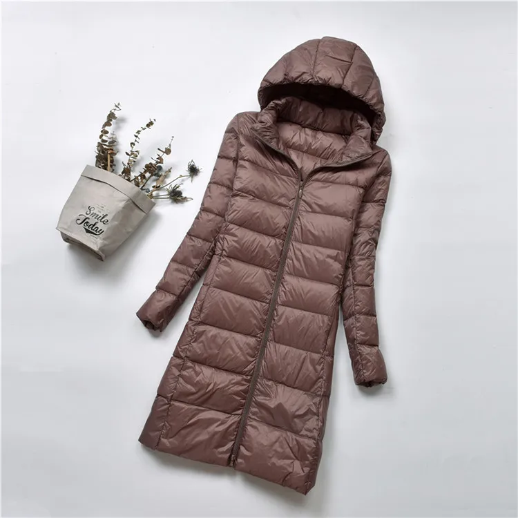 Женская куртка на утином пуху, парка на осень и зиму, длинное пуховое пальто средней длины, женский ультра светильник, верхняя одежда, пальто с капюшоном размера плюс AB1126