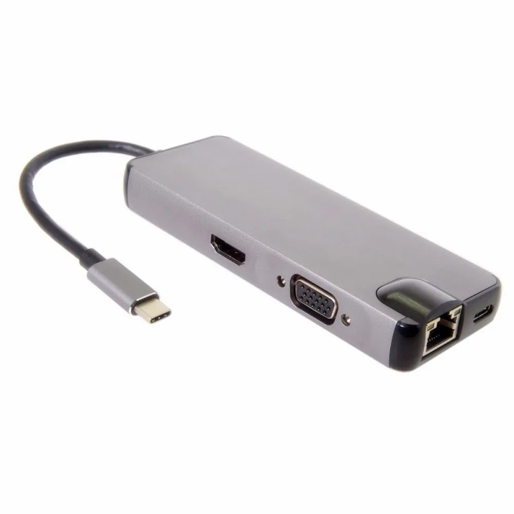8-в-1 USB-C адаптер Тип-C USB концентратор с USB3.0 кабель x 2+ кабель HDMI+ VGA+ гигабитный Ethernet-адаптер