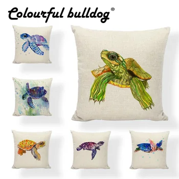 

Wholesale Marine Reptile Cushion Covers Colored Turtle White Background Design Car Seat Home Sofa Throw Decor Pillowcase 45*45cm