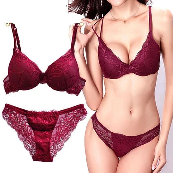

New Women Hot Lace Bra Set 3/4 Cup Sexy Push up Bra Panty Lingerie Underwear Sets For Women 70 75 80 A B C Cup Padded