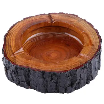 

Hot Round Natural Wood Ashtray Handmade Cigarette Cigar Tobacco Smoking Ash Tray Case For KTV Restaurant Bar Home Office