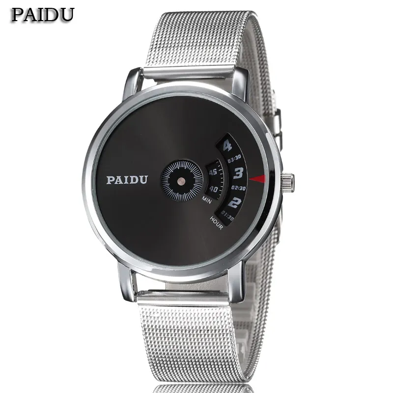 

Paidu Black/Silver Quartz Stainless Steel Mesh Band Wrist Watch Mens Boy Turntable Dial Digital Gift Wristwatches