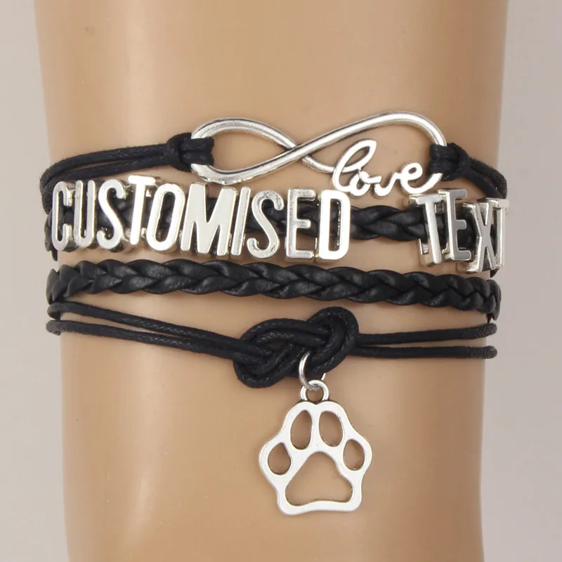 

Infinity Love Customised Text Bracelet Dog/Cat etc Pet Name Animal Paw Charm Leather Bracelets & Bangles Jewelry