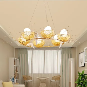 

Round Bird's Nest LED Hanging Lamp Modern Nordic Pendant Light Fixtures Bedroom Hanglampen Home Lighting Lampara Techo Congante