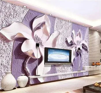 

Custom Any Size Mural Wallpaper 3D Relief Purple Magnolia Bedroom TV Background Wall Paper Home Decor Living Room Wall Covering
