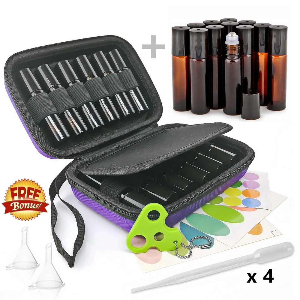 

12 Slots Hard Shell Essential Oil Carrying Case with 5ml 10ml Roll on Bottles & Accessories for doTERRA Young Living Travel Bag