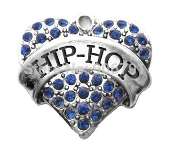 

50pcs a lot rhodium plated fashion Christmas Black Friday Crystal Heart Text Hip Hop Charm