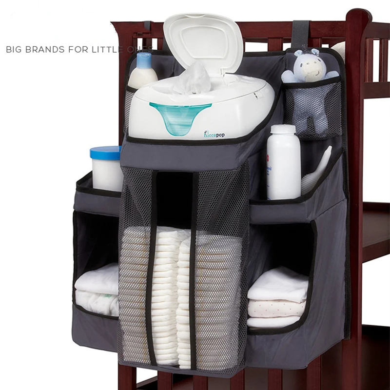Baby Crib Bumper Hanging Storage Bag Diaper Organizer Newborn Wipes Toy Clothes Sturdy Nursery Pocket Bed Bumper Cradle Bedding