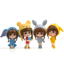 4pcs/lot Beautiful Girl Cosplay Totoro Stitch Winnie Pikachu PVC Action Figure Toys Doll Collection Model Toys for Children Gift