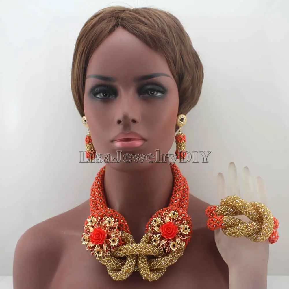 Fabulous Orange Crystal African Wedding Beads Bridal Jewelry Sets Nigerian Necklace African Jewelry Set Free ShippingHD8043 Fabulous Orange Crystal African Wedding Beads Bridal Jewelry Sets Nigerian Necklace African Jewelry Set Free ShippingHD8043