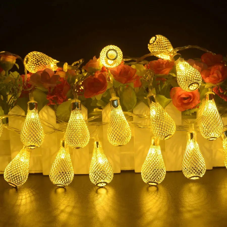 10/20/30 LED Silver Hollow Metal Water Drop Festoon Led Light Bedroom Home Party Birthday Wedding Christmas Lights Decoration 23 | Лампы и