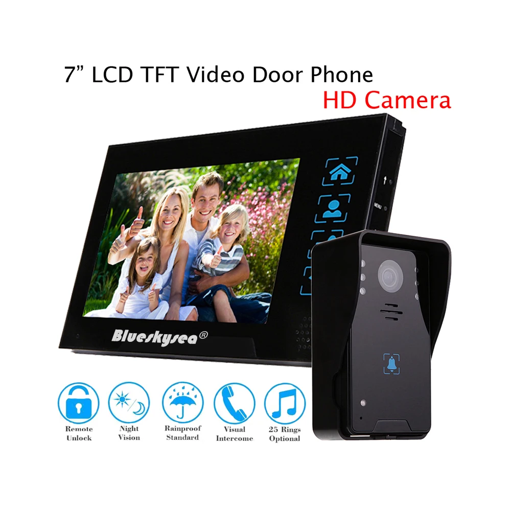 

Blueskysea 7" Doorbell Wired Intercom HD Camera Camera+ Monitor Door Phone Visual Security