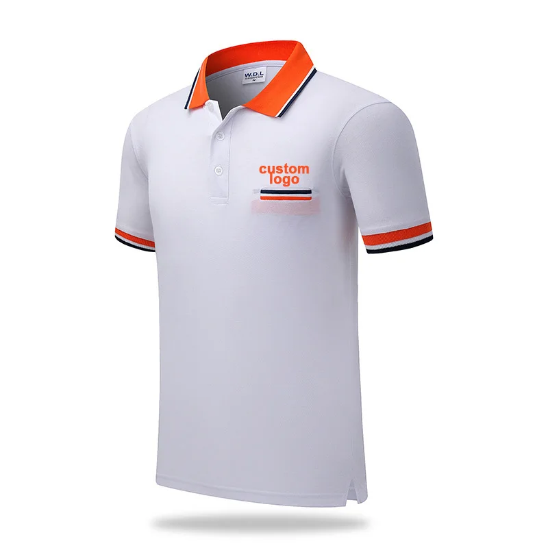 

Cotton stripped Custom logo Company Text Team printed Men Women working Shirts DIY Formal Pocket uniforms Man Lady Tees shirt