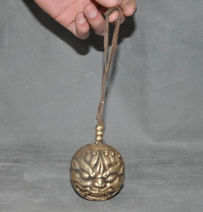 

Tibet Bronze Leather Mahakala Dorje Wrathful Buddha Head Bell Boll Small Bell