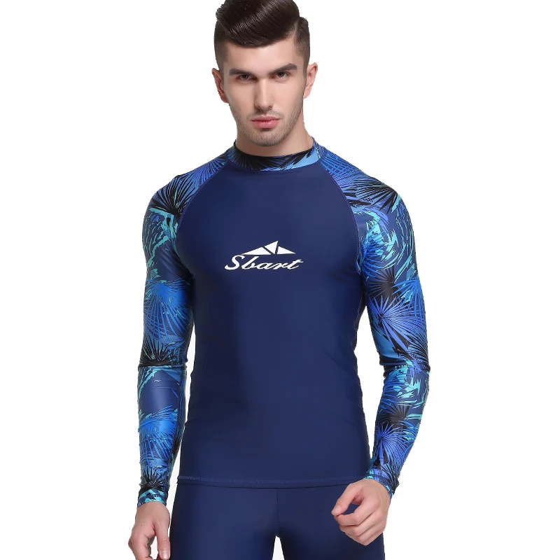 Sbart Мужская Рашгард с длинным рукавом рубашка для плавания УФ Защита от солнца UPF 50+ Плавание ming серфинг Топ базовый слой кожи для Гидрокостюма синий