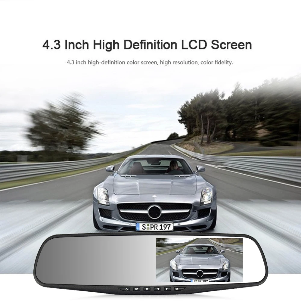 ADDKEY Full HD 1080P Автомобильный видеорегистратор Камера авто 4,3 дюймов зеркало заднего вида цифровой видеорегистратор двойной объектив регистратор видеокамера