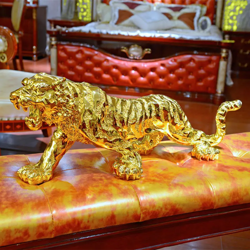 

50-75CM Plating Leopard Animal Sculpture Simulation Resin Art&Craft Home Car Interior Display Decoration Art Collection L3228