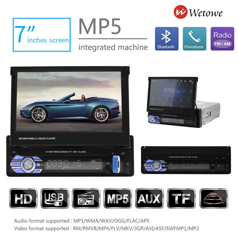 

High list ingot retractable screen 7 inch car audio and video Bluetooth hands-free car MP5 player reversing priority