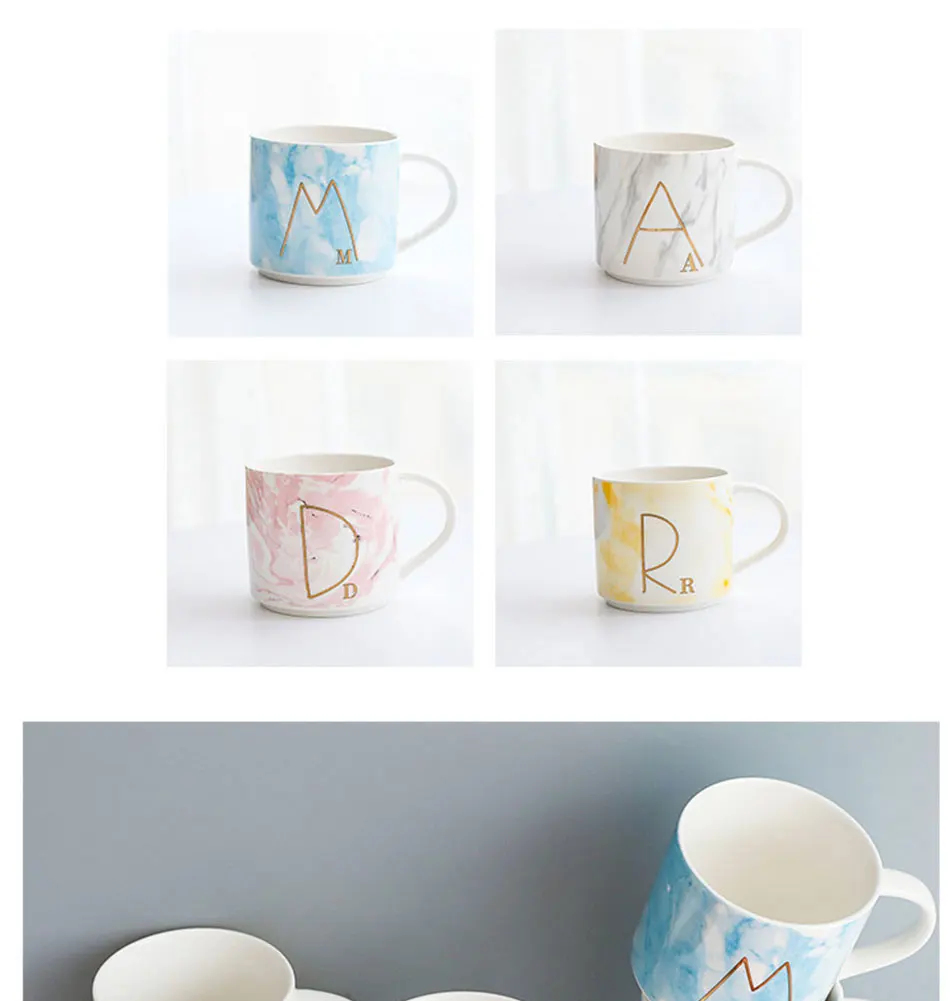 Lovely Marble Ceramic Mugs Gold Plating Letter Couple Lover's Gift Morning Mug Milk Coffee Tea Breakfast Unique Porcelain Cup (3)
