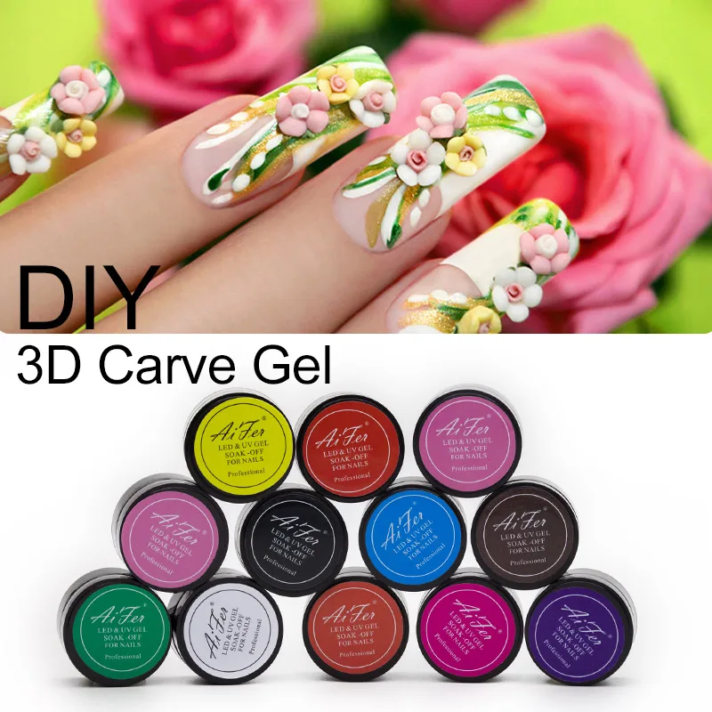 

Saviland 1pcs DIY Glitter Miniature Sculpture 12 Colors 3D Bright Carved Glue UV Gel Nail Art Modelling Painting Decor