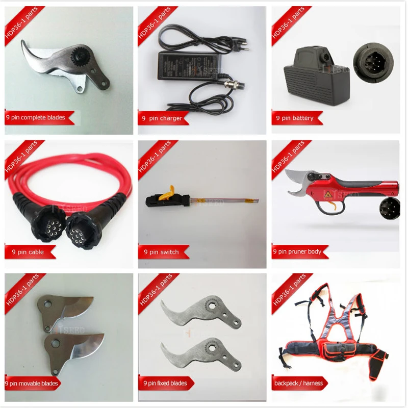 

HDP36-1 2017 version 9 pin pruner spare parts, battery, cable/lead, blades, pruner body and limit switch