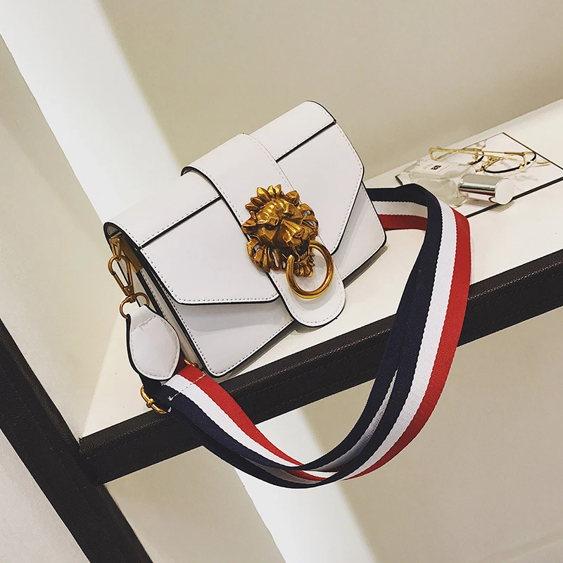 

Women Wide Shoulder Strap Handbags Wild Shoulder Bag Fashion Metal Decoration Slung Small Square Bag