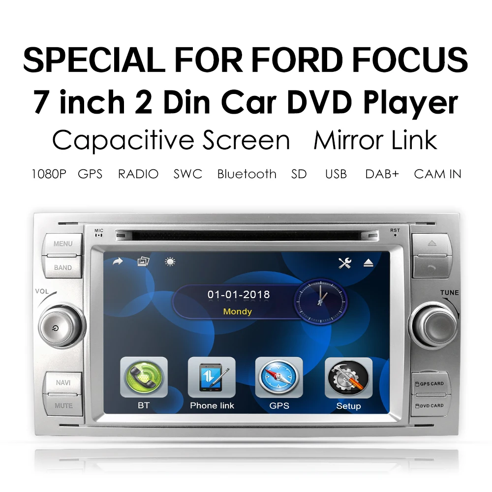 Discount 7" Car DVD radio For Ford Focus Mondeo S-Max 4 Galaxy Kuga Transmit Black Silver RDS DVR DAB+ BT Free 8G Map card+Rear Camera 2