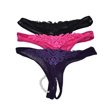 

Women Sexy Lace Panties Thong with Pearls Massaging Beads Lingerie Girl's Erotic Underwear 5 Colors