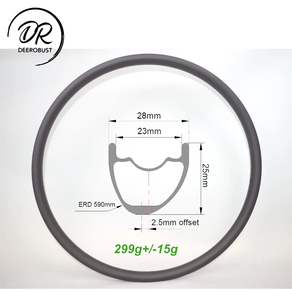 

305g 29er Asymmetric Mountain Bike Carbon Rim 25mm x 28mm XC Bicycle Wheel 29 inch MTB Hookless Tubeless Clincher UD matte